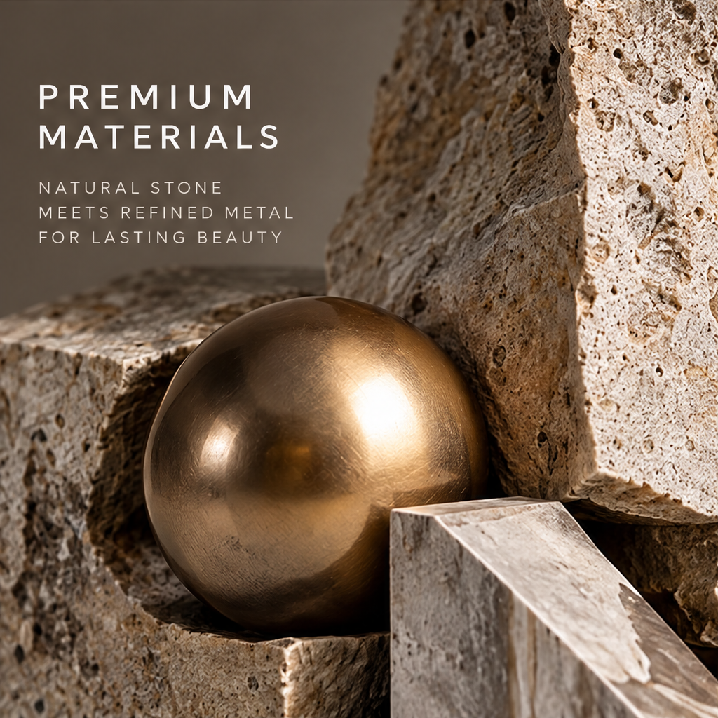 Abstract geometric sculpture styled on a neutral console