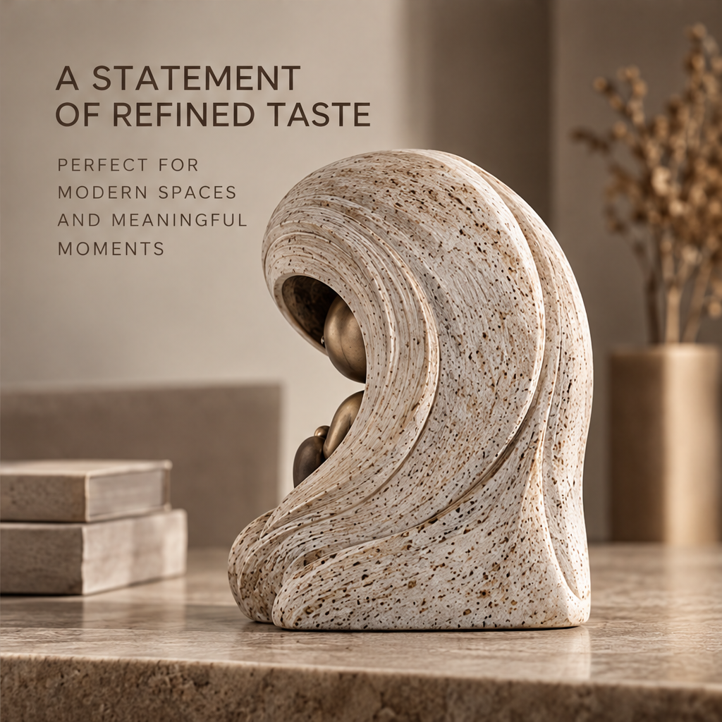 Side profile of the ivory-toned cocoon sculpture on a neutral display surface