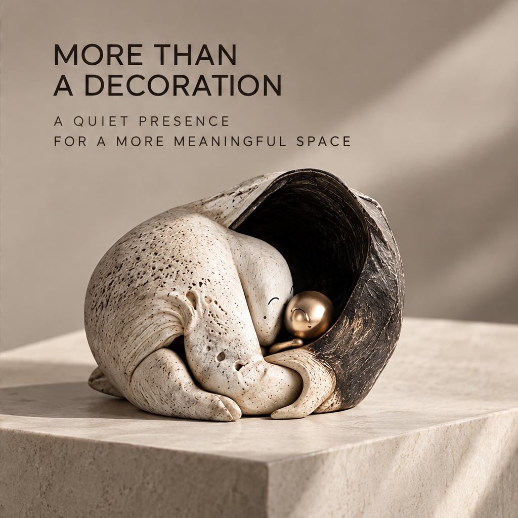 Embracing duo sculpture styled on a neutral display surface