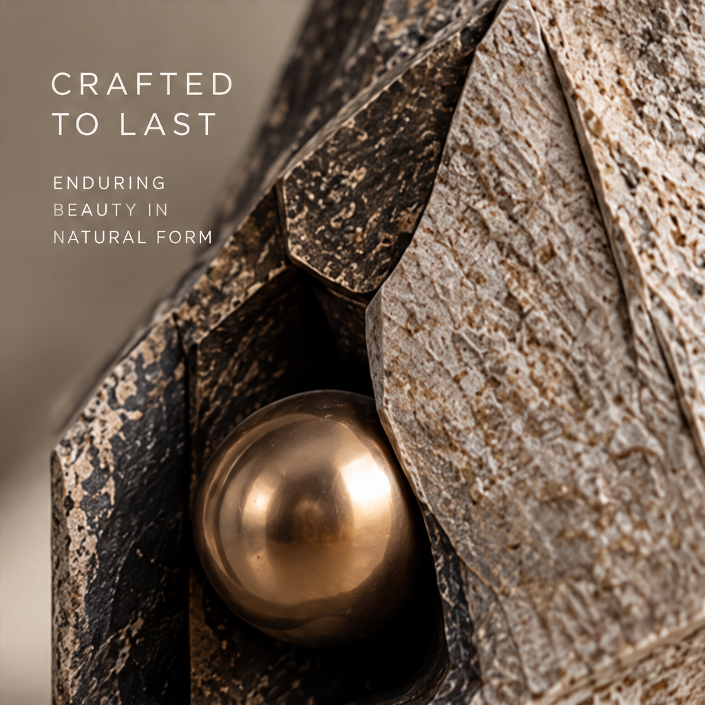 Close-up of the gold-toned orb and contrasting textured facets